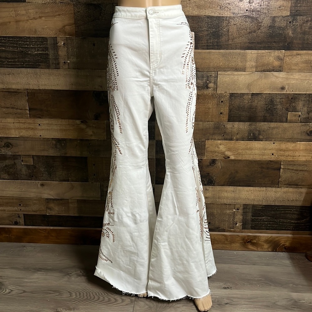Free People Just Float On Flare Jean Embellished Winter White